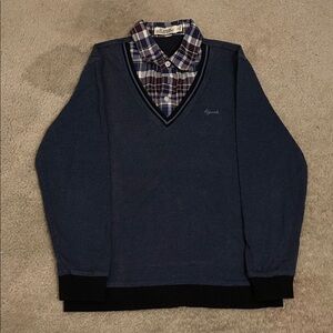 Jack by BB Dakota Blue V-Neck Sweater with Checkered Collar